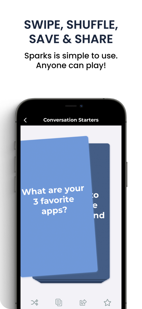 Sparks - Couple Questions App - Sparks app interface with a blue question card for conversation starters