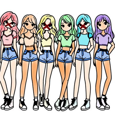 a group of girls wearing crop tops and shorts