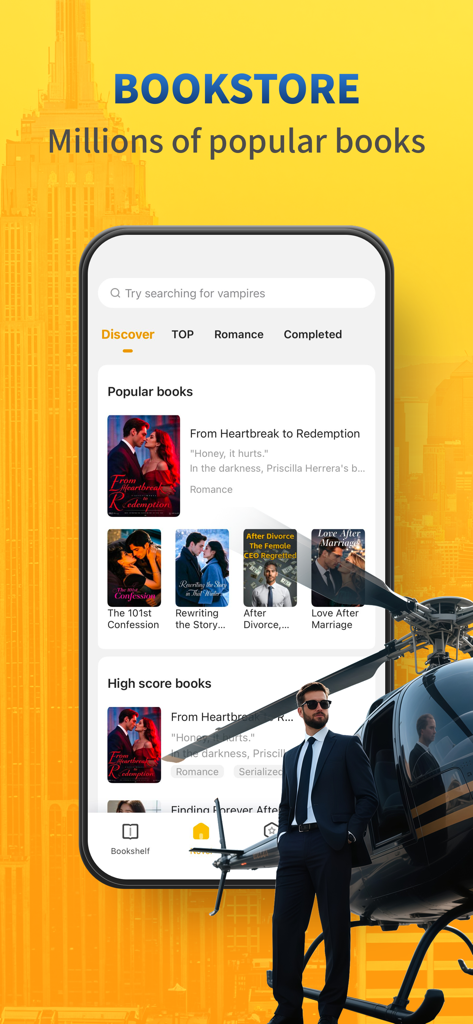 DreamNovel - Stories & Novels - Screenshot of DreamNovel app bookstore featuring popular romance and billionaire themed novels