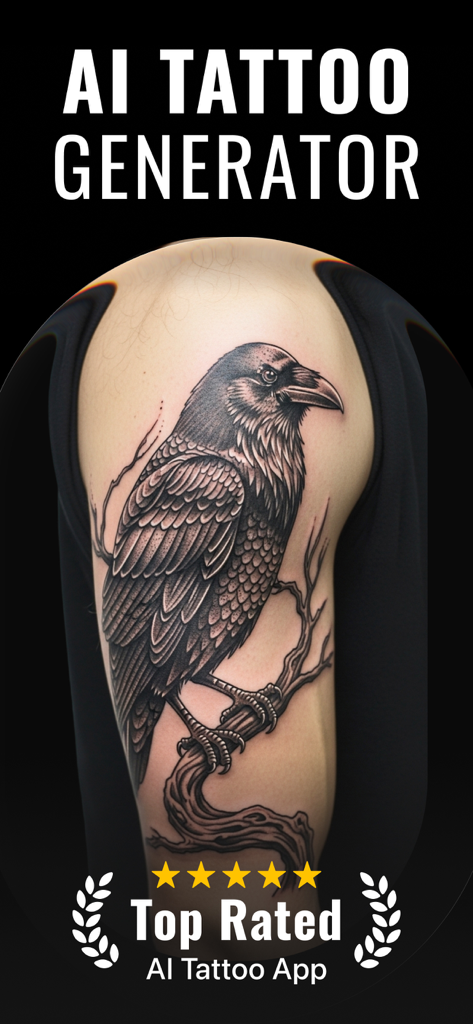 Tattoo AI Design Generator - Detailliertes Raben-Tattoo-Design, generiert von der am besten bewerteten KI-Tattoo-App