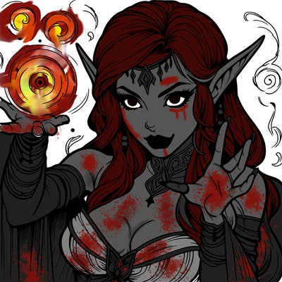 realistic scary beautiful elf sorceress casting spell