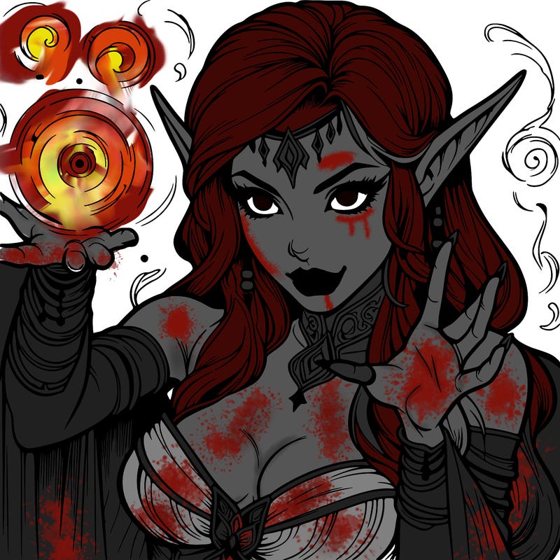 realistic scary beautiful elf sorceress casting spell