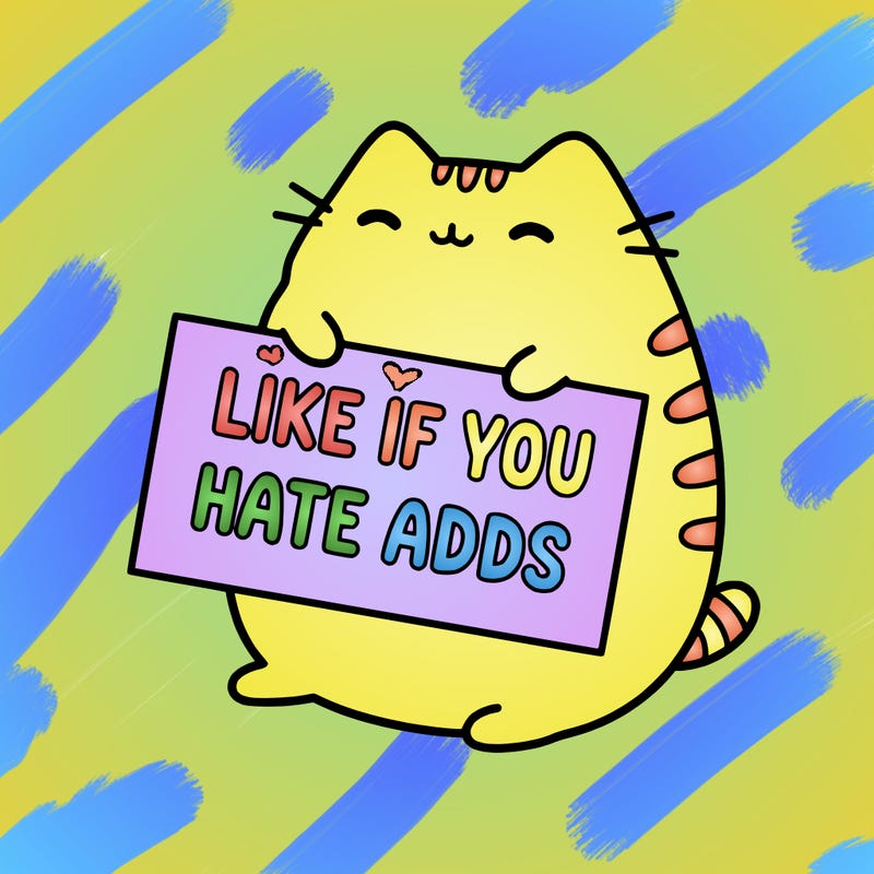 a kawii pusheen cat holding a sign that says like if you hate adds