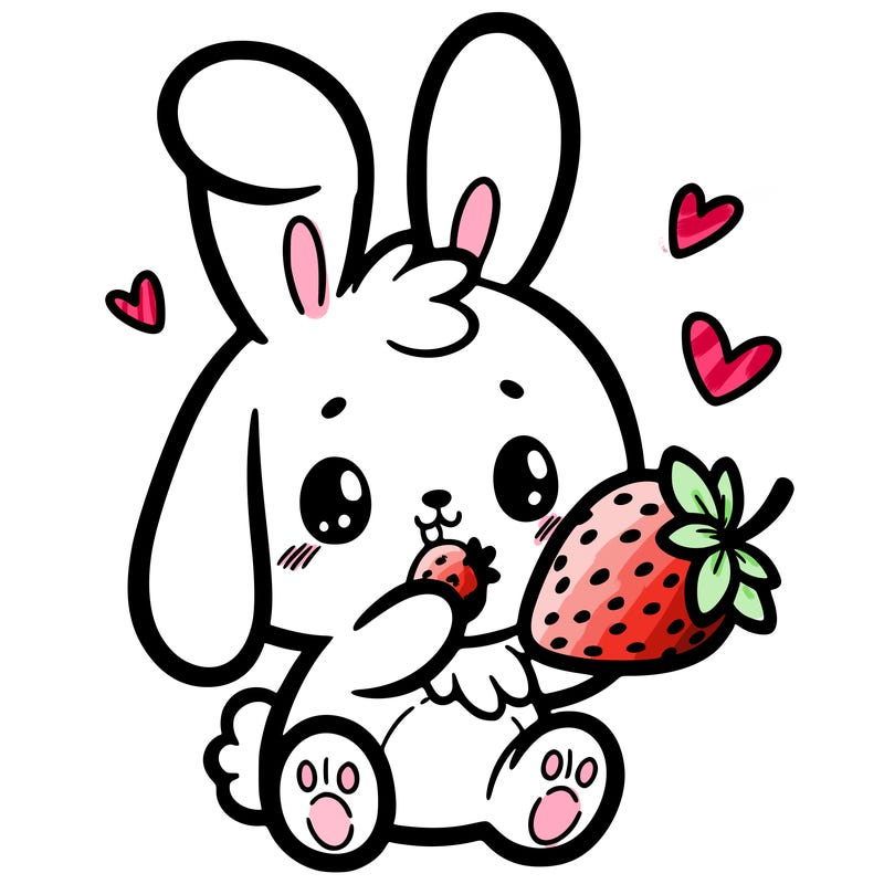 cute bunny eating a strawberry