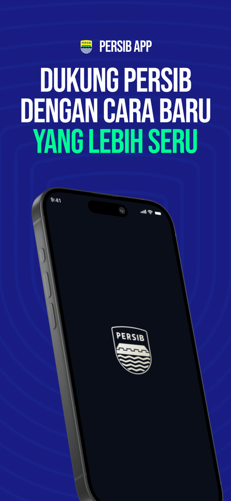 Persib - クラブのロゴが表示されたペルシブ公式アプリのスプラッシュスクリーンを示す携帯電話。