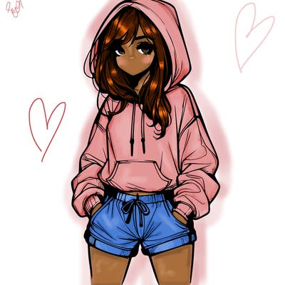 realistic girl in shorts and hoodie