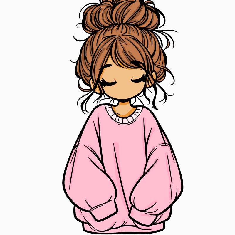 girl with baggy sweatshirt and messy bun