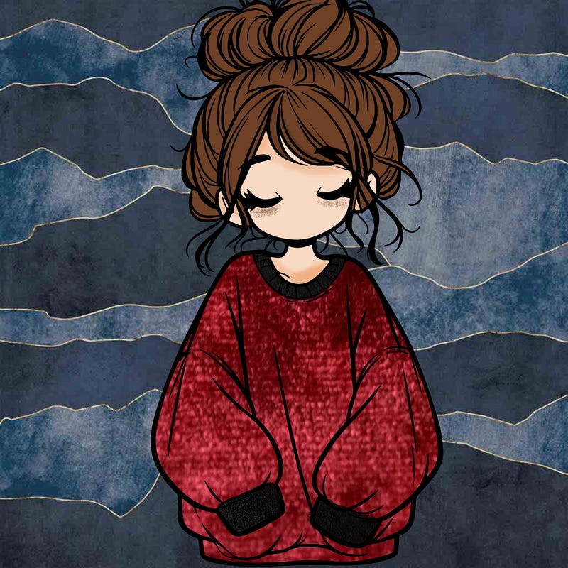 girl with baggy sweatshirt and messy bun