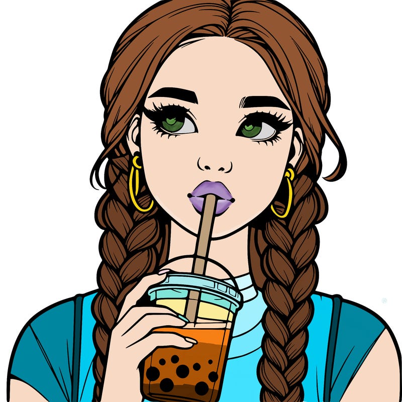realistic girl with braided hair drinking boba