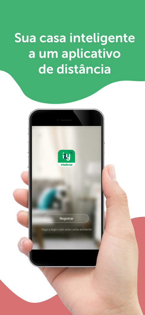 Izy Smart - Hand holding a smartphone showing the Izy Smart app login screen for home automation