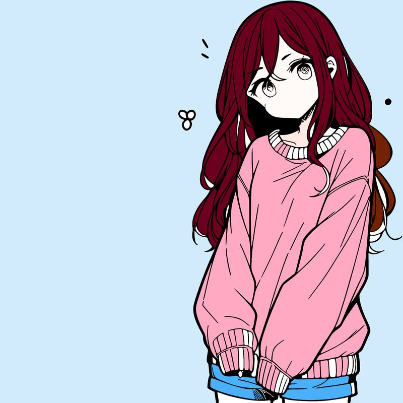 manga teen girl  in a sweater and baggy pants