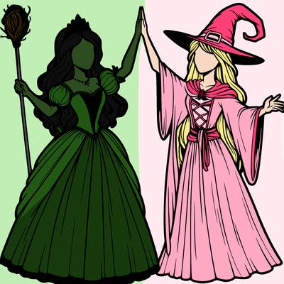 detailed realistic split of a princess and a witch