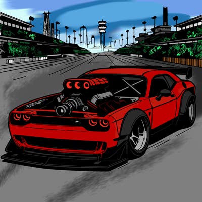 dodge challenger srt hellcat with widebody modified body parts spoiler with exposed engine