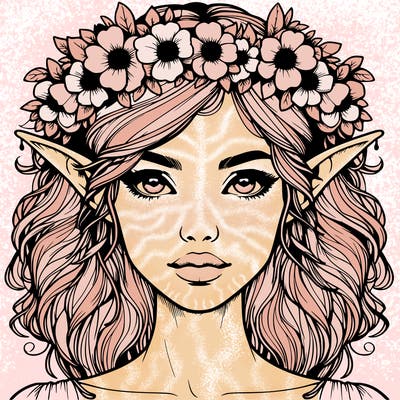 realistic female elf with flower crown