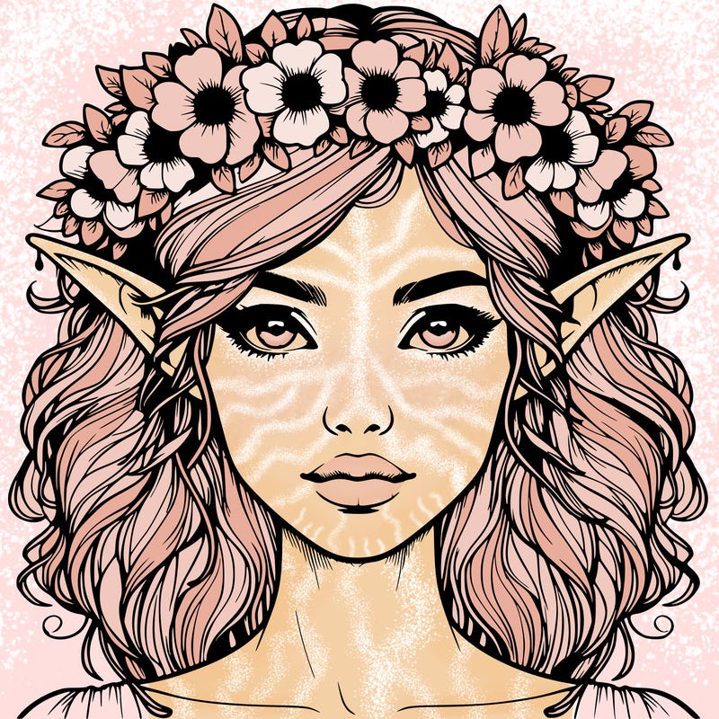 realistic female elf with flower crown