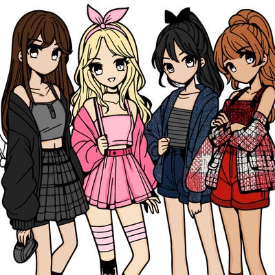 teen manga girls group of 4