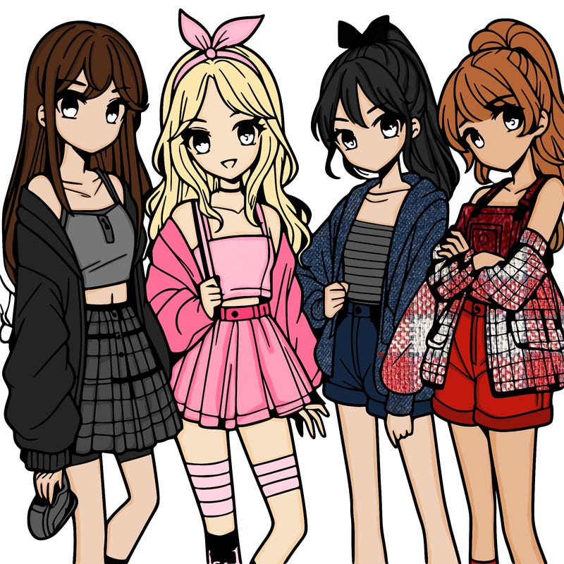 teen manga girls group of 4
