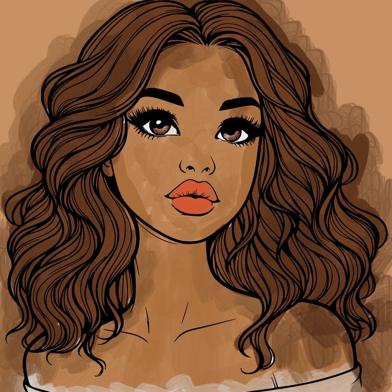realistic girl with wavy hair and lips
