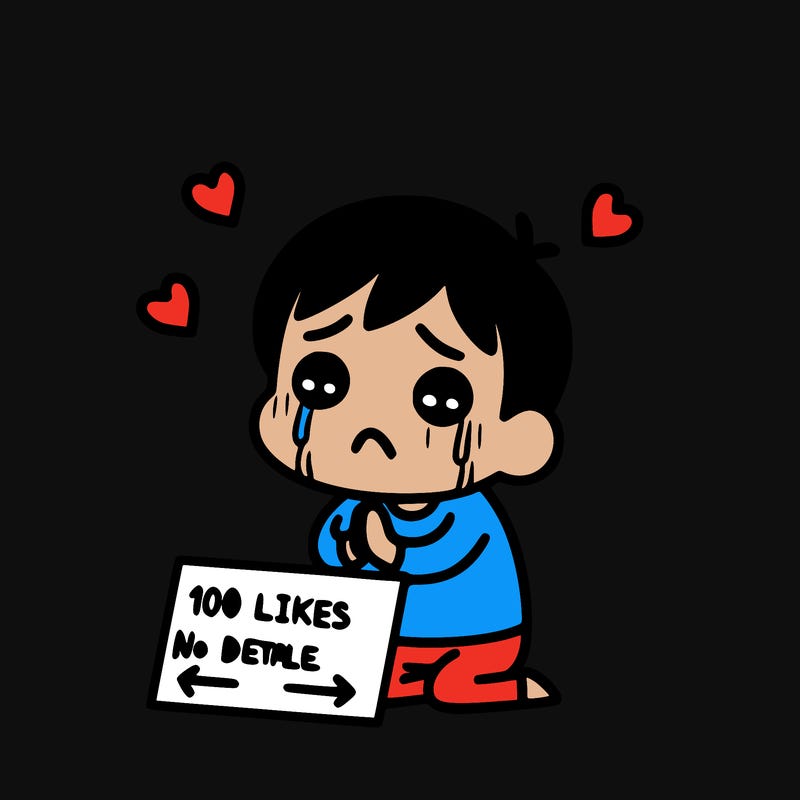sad person begging for 100 likes