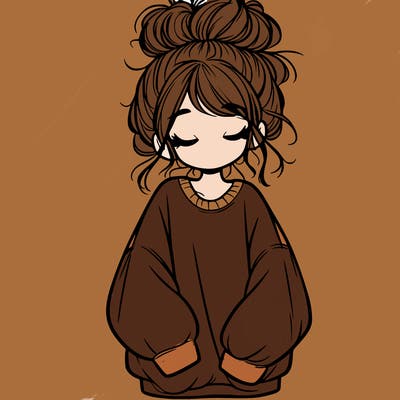 girl with baggy sweatshirt and messy bun