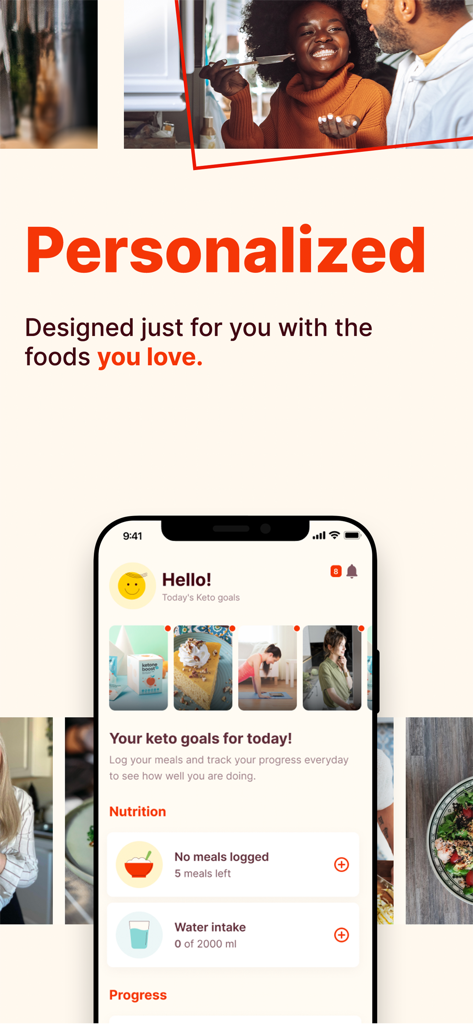 Smartphone displaying Keto Cycle personalized meal planner and water intake tracker