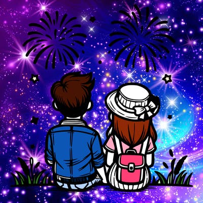 couple watching fireworks