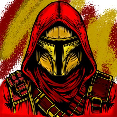 realistic warrior bounty hunter with mask and hood on
