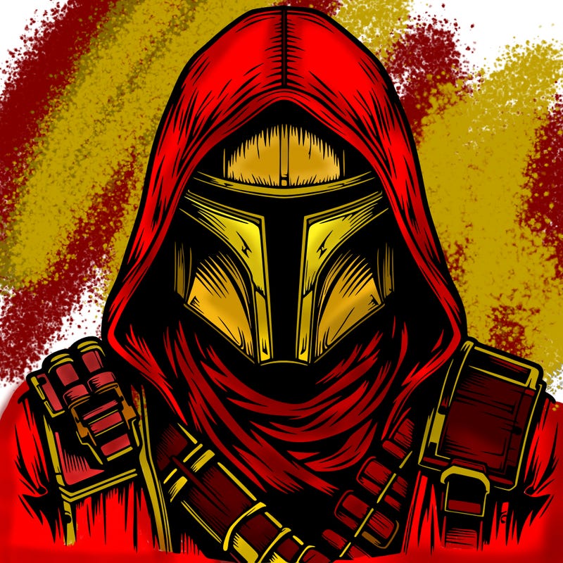 realistic warrior bounty hunter with mask and hood on