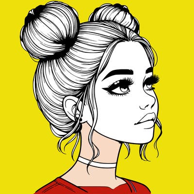 realistic girl with buns on the top of her head