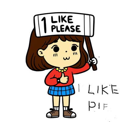 girl holding a sign saying 1 like please