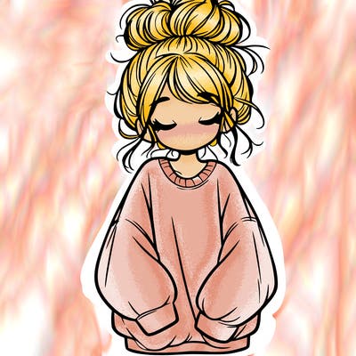 girl with baggy sweatshirt and messy bun