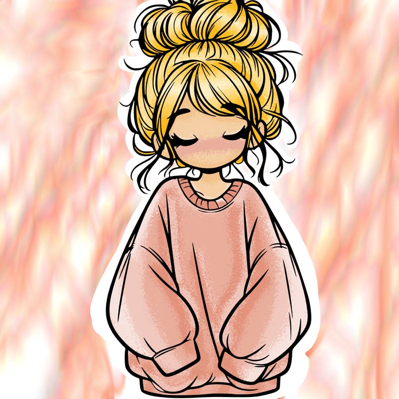 girl with baggy sweatshirt and messy bun