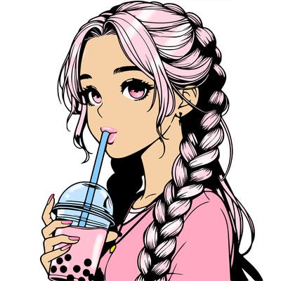 realistic girl with braided hair drinking boba