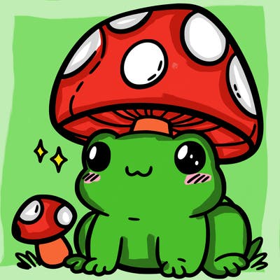 a cute frog with a mushroom hat