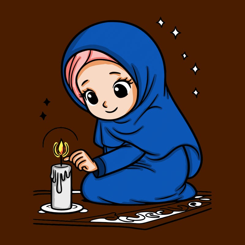 a muslim girl lighting a candle during a special ramadan night