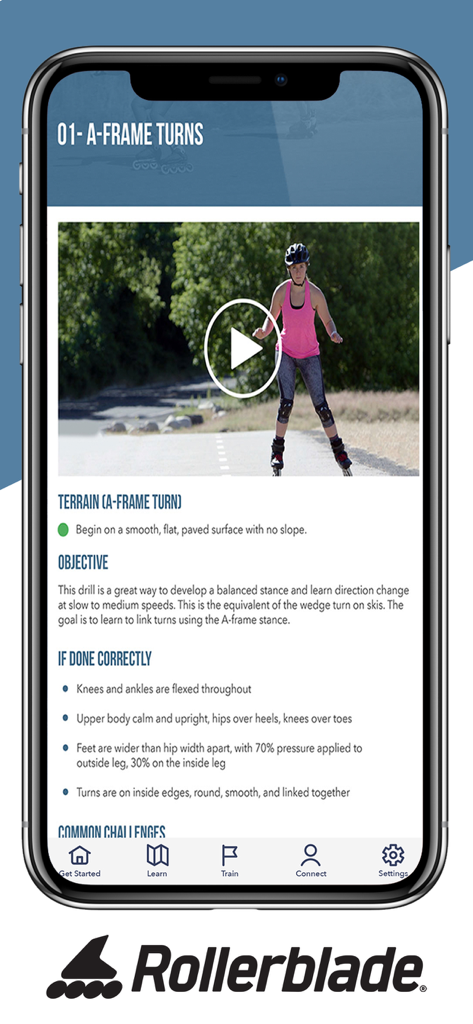 Skate to Ski - Instructional video and text for A-Frame turns drill in the Skate to Ski app