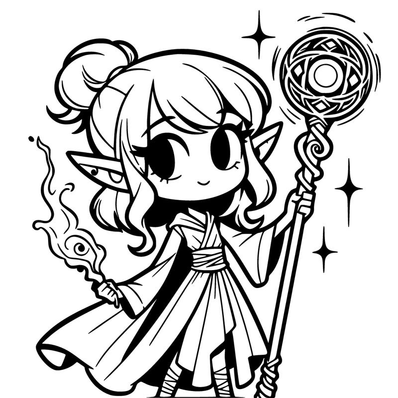 female imp with magical staff
