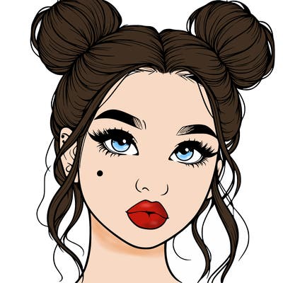realistic girl with two buns on her hair and lips