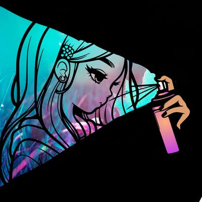 a realistic girl spray painting