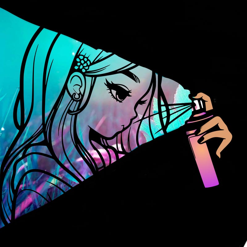 a realistic girl spray painting