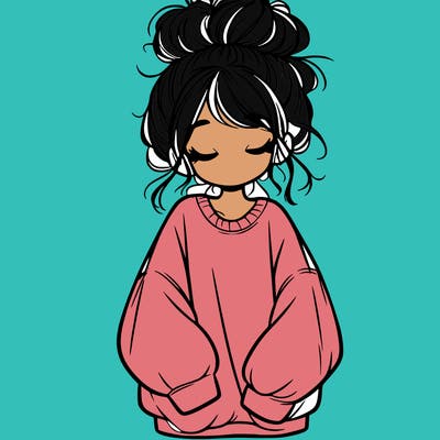 girl with baggy sweatshirt and messy bun