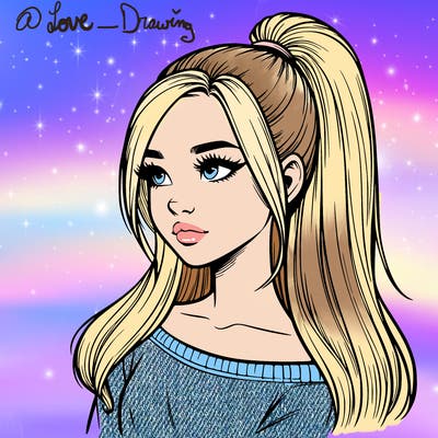 realistic girl with a high ponytail