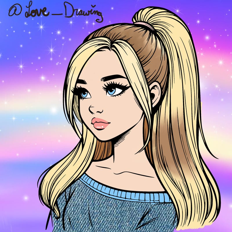 realistic girl with a high ponytail