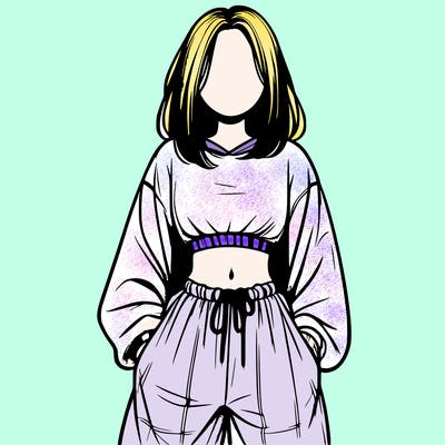 realistic girl faceless with baggy pants and a crop top