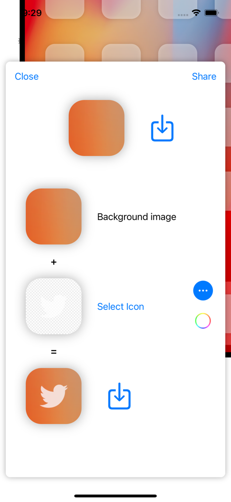 Interface for creating a custom app icon with a transparent background effect