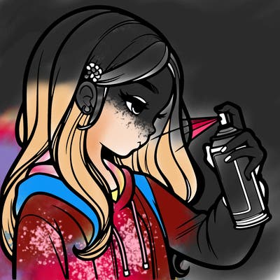 a realistic girl spray painting