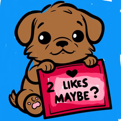 a puppy holding a sign that says 2 likes maybe?