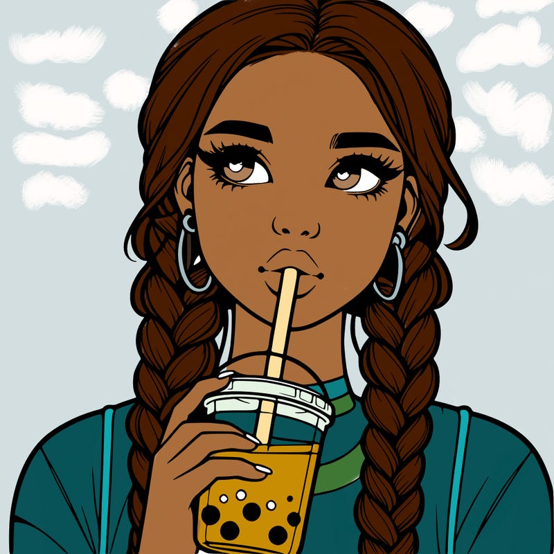 realistic girl with braided hair drinking boba
