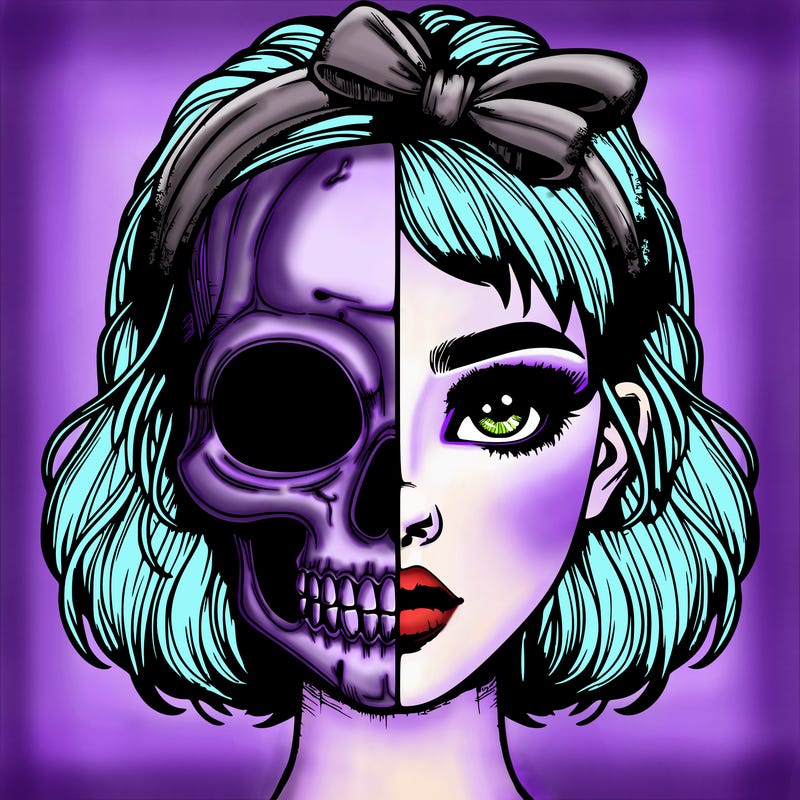 realistic girl with half skull mask