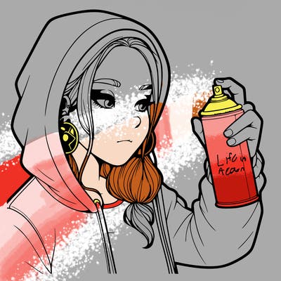 a realistic girl, spray painting